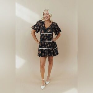 Baevely CARA FLORAL DRESS‎ size Small Black/Brown Nwt